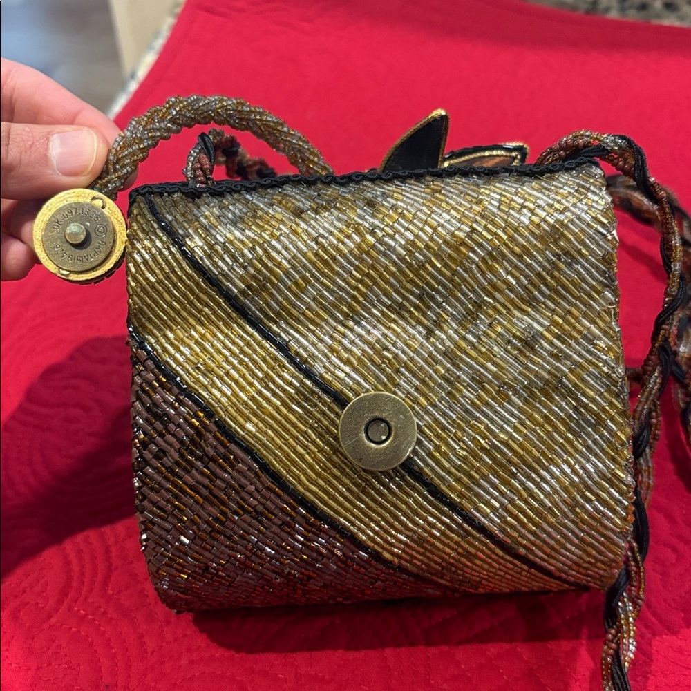 MARY FRANCES Bag Clutch Beaded rare Purse shoulder handbag Gold Flowers jeweled - Picture 13 of 17